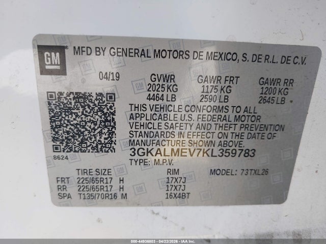 3GKALMEV7KL359783 GMC Terrain Sle