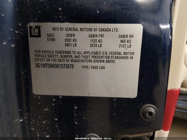 44936812 :رقم المزاد ، 2G1WT58K981373678 vin ، 2008 Chevrolet Impala Lt مزاد بيع