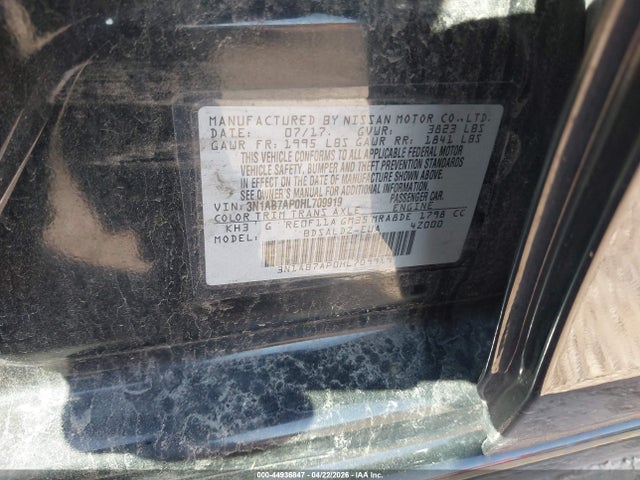 Продаж на аукціоні авто 2017 Nissan Sentra Sv, vin: 3N1AB7AP0HL709919, номер лоту: 44936847