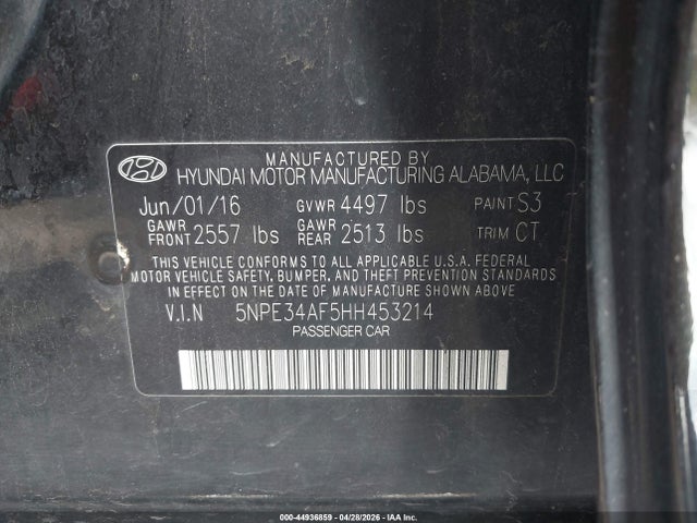 2017 Hyundai Sonata Sport მანქანა იყიდება აუქციონზე, vin: 5NPE34AF5HH453214, აუქციონის ნომერი: 44936859
