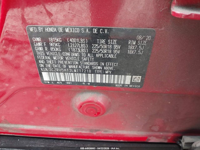Продаж на аукціоні авто 2020 Honda Hr-v 2wd Sport, vin: 3CZRU5H13LM717218, номер лоту: 44936863