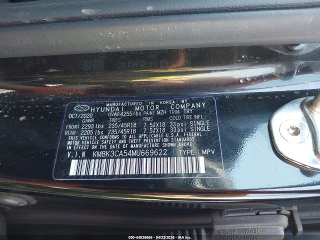 Продажа на аукционе авто 2021 Hyundai Kona Limited, vin: KM8K3CA54MU669622, номер лота: 44936866