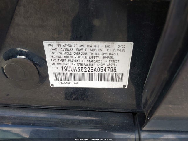 Aukcja sprzedaży 2005 Acura Tl, vin: 19UUA66225A054798, numer aukcji: 44936887