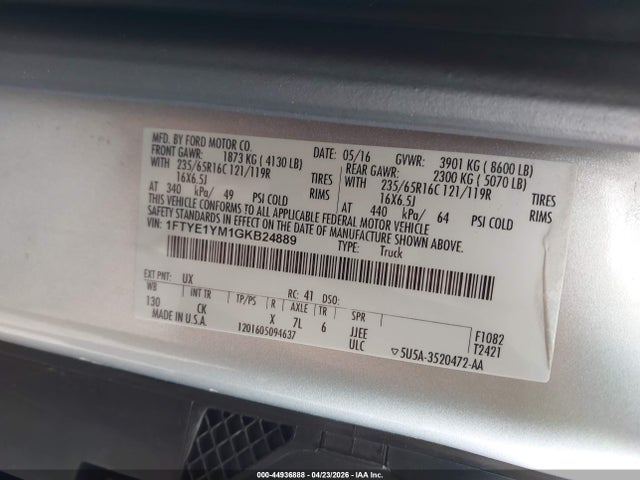44936888 :رقم المزاد ، 1FTYE1YM1GKB24889 vin ، 2016 Ford Transit-150 مزاد بيع