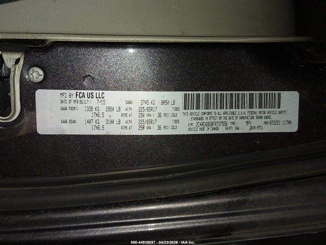 Продажа на аукционе авто 2015 Dodge Grand Caravan Se Plus, vin: 2C4RDGBG8FR737556, номер лота: 44936897