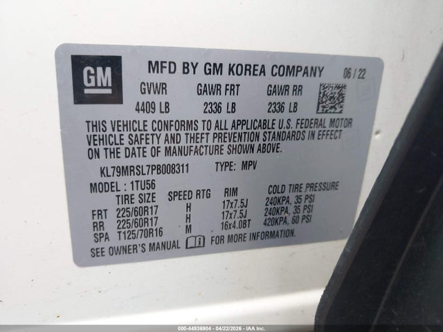 44936904 :رقم المزاد ، KL79MRSL7PB008311 vin ، 2023 Chevrolet Trailblazer Awd Lt مزاد بيع