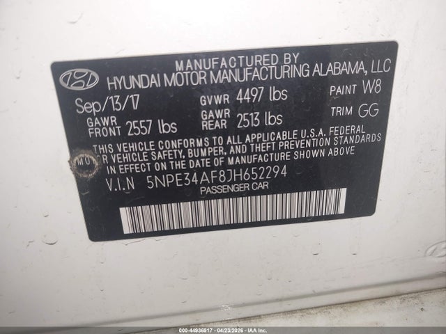 Aukcja sprzedaży 2018 Hyundai Sonata Sel, vin: 5NPE34AF8JH652294, numer aukcji: 44936917