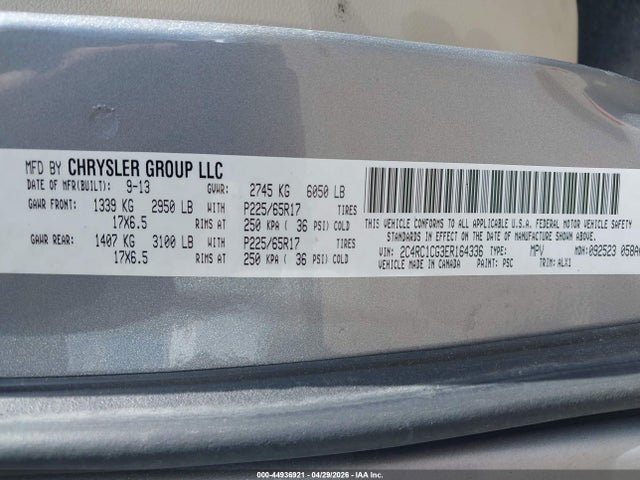 Aukcja sprzedaży 2014 Chrysler Town & Country Touring-l, vin: 2C4RC1CG3ER164336, numer aukcji: 44936921