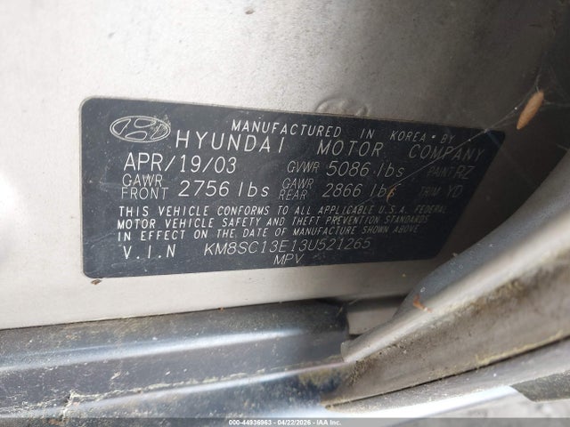 Продаж на аукціоні авто 2003 Hyundai Santa Fe Gls/lx, vin: KM8SC13E13U521265, номер лоту: 44936963