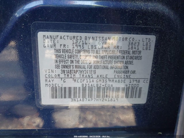 44936966 :رقم المزاد ، 3N1AB7AP7HY241819 vin ، 2017 Nissan Sentra S مزاد بيع