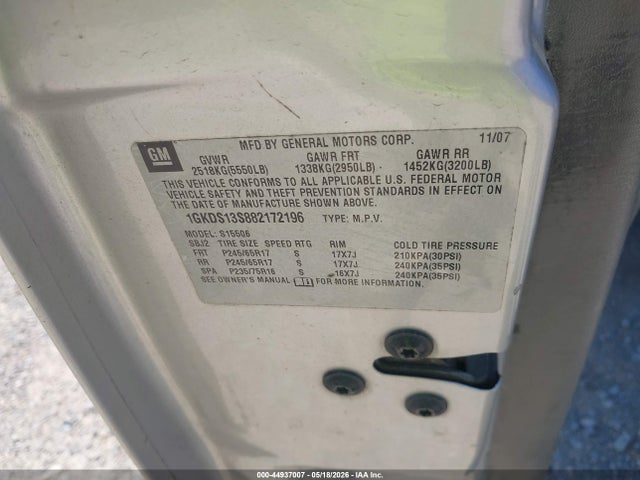 2008 Gmc Envoy Sle მანქანა იყიდება აუქციონზე, vin: 1GKDS13S882172196, აუქციონის ნომერი: 44937007