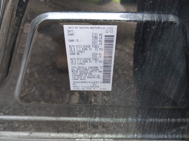 44937042 :رقم المزاد ، 5N1AR2MN8GC614973 vin ، 2016 Nissan Pathfinder Sl مزاد بيع