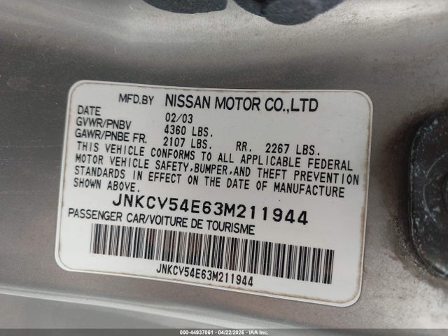 2003 Infiniti G35 Base W/leather მანქანა იყიდება აუქციონზე, vin: JNKCV54E63M211944, აუქციონის ნომერი: 44937061
