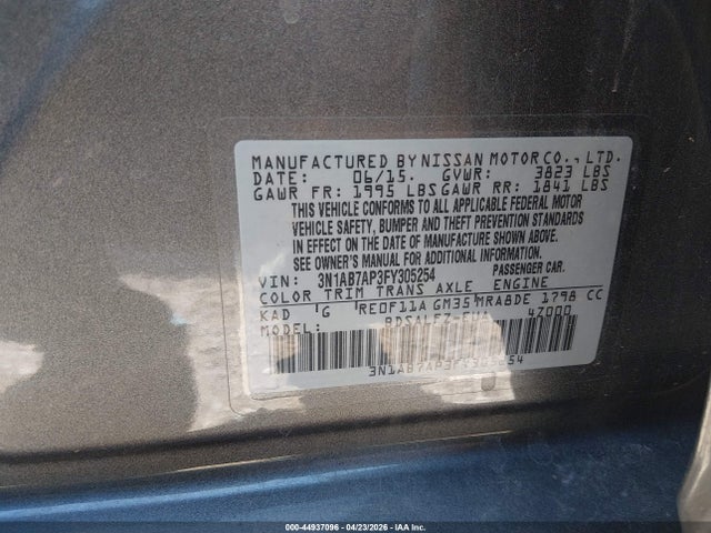 Aukcja sprzedaży 2015 Nissan Sentra Fe+ S, vin: 3N1AB7AP3FY305254, numer aukcji: 44937096