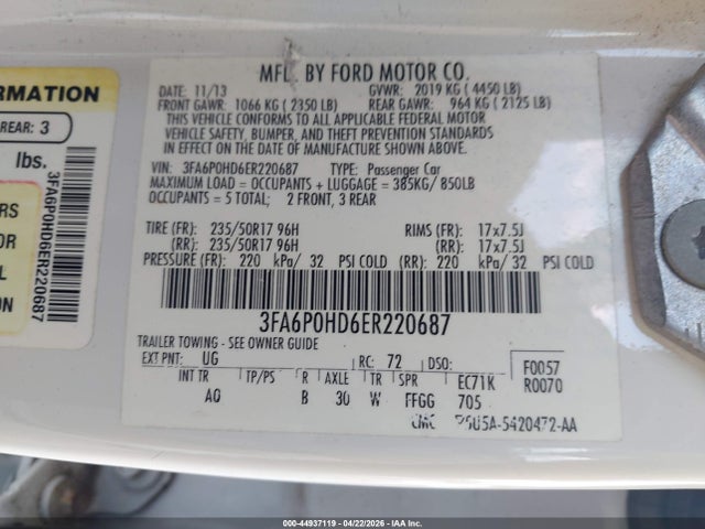 Aukcja sprzedaży 2014 Ford Fusion Se, vin: 3FA6P0HD6ER220687, numer aukcji: 44937119