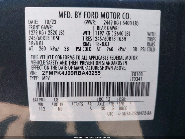 Продаж на аукціоні авто 2024 Ford Edge Sel, vin: 2FMPK4J99RBA43255, номер лоту: 44937128