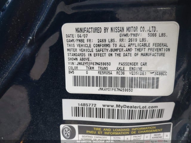 Aukcja sprzedaży 2007 Infiniti M35x, vin: JNKAY01F67M459650, numer aukcji: 44937134