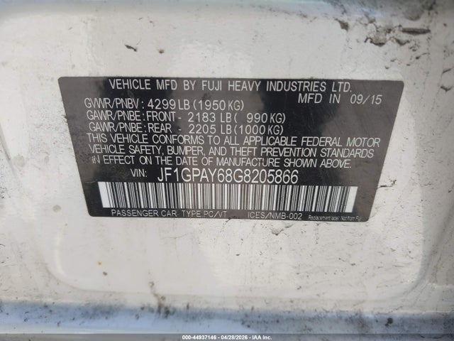 44937146 :رقم المزاد ، JF1GPAY68G8205866 vin ، 2016 Subaru Impreza 2.0i Sport Limited مزاد بيع