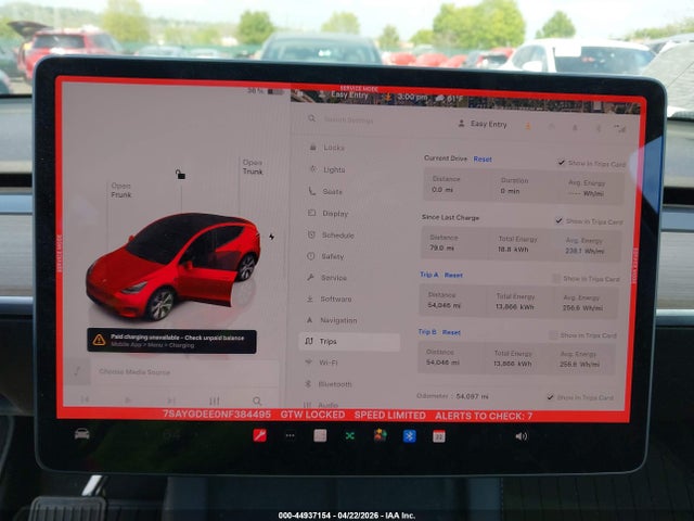 44937154 :رقم المزاد ، 7SAYGDEE0NF384495 vin ، 2022 Tesla Model Y Long Range Dual Motor All-wheel Drive مزاد بيع