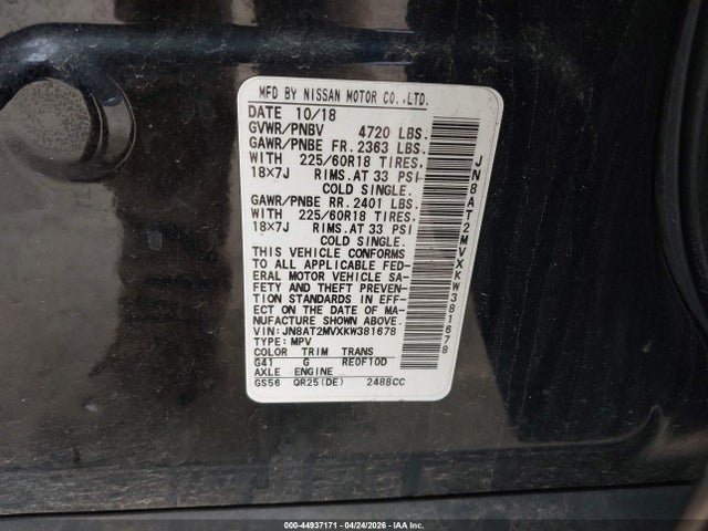 Aukcja sprzedaży 2019 Nissan Rogue Sv, vin: JN8AT2MVXKW381678, numer aukcji: 44937171