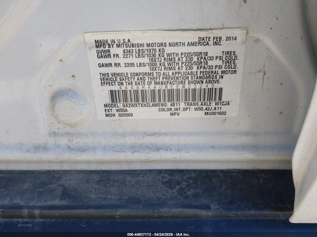 Aukcja sprzedaży 2014 Mitsubishi Outlander Sport Se, vin: 4A4AR4AU0EE023249, numer aukcji: 44937172