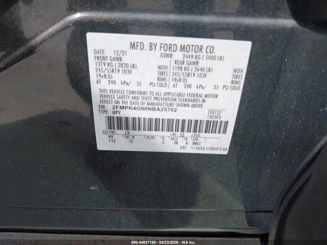 2FMPK4G90NBA25762 Ford EDGE SE