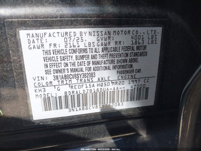 Aukcja sprzedaży 2025 Nissan Sentra Sv, vin: 3N1AB8CV8SY382083, numer aukcji: 44937206