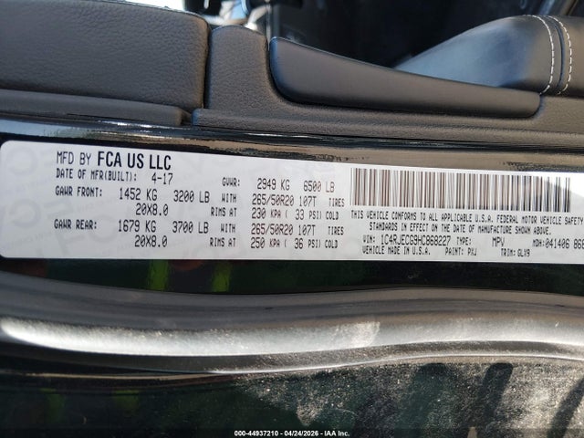1C4RJECG9HC868227 Jeep Grand Cherokee Overland 4x2