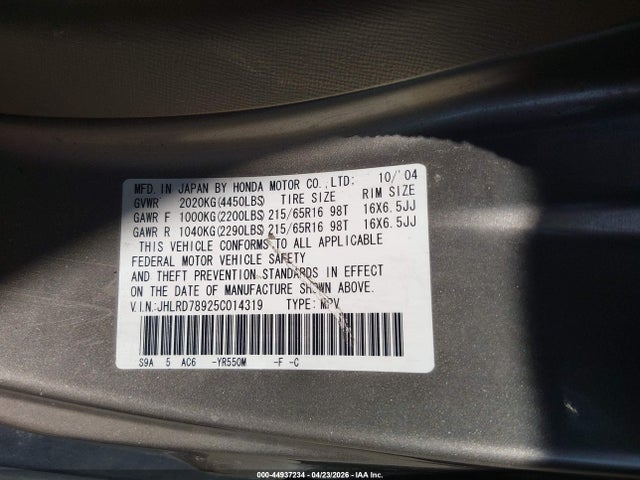 Aukcja sprzedaży 2005 Honda Cr-v Se, vin: JHLRD78925C014319, numer aukcji: 44937234