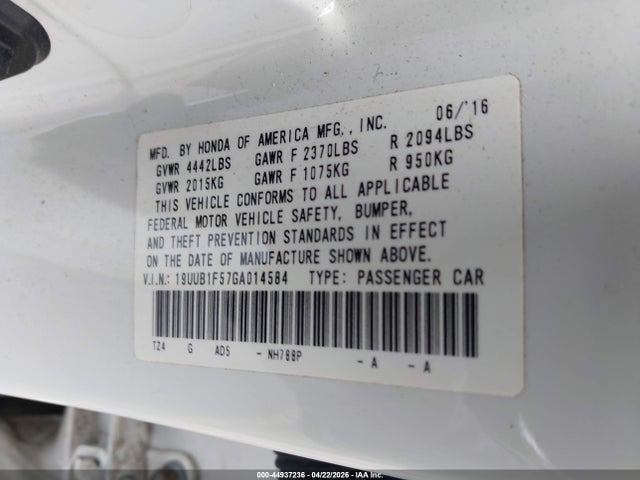 Продаж на аукціоні авто 2016 Acura Tlx Tech, vin: 19UUB1F57GA014584, номер лоту: 44937236