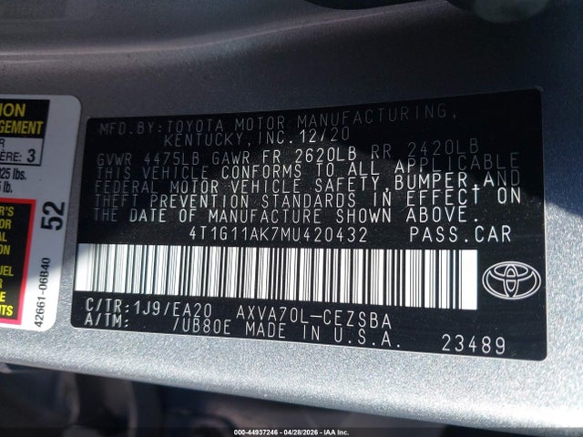 4T1G11AK7MU420432 Toyota CAMRY SE
