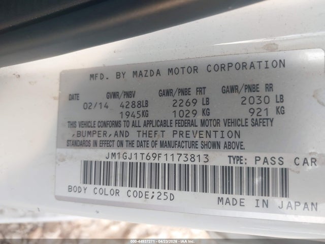 Aukcja sprzedaży 2015 Mazda Mazda6 I Touring, vin: JM1GJ1T69F1173813, numer aukcji: 44937271