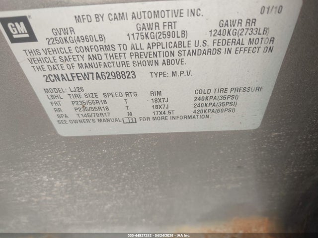 2010 Chevrolet Equinox Ltz მანქანა იყიდება აუქციონზე, vin: 2CNALFEW7A6298823, აუქციონის ნომერი: 44937282