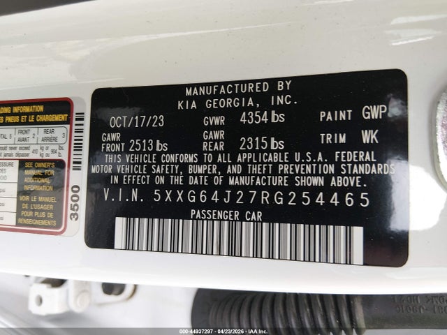 Aukcja sprzedaży 2024 Kia K5 Gt-line, vin: 5XXG64J27RG254465, numer aukcji: 44937297