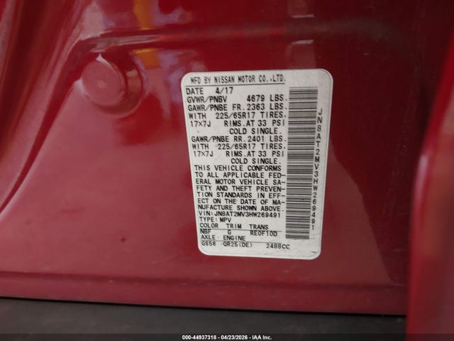 Aukcja sprzedaży 2017 Nissan Rogue Sv, vin: JN8AT2MV3HW269491, numer aukcji: 44937318