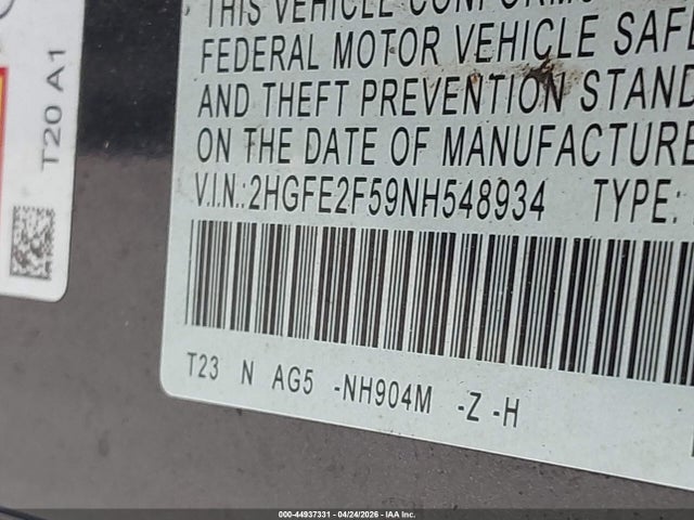 Honda Civic Sport 2022 2HGFE2F59NH548934 Image 9