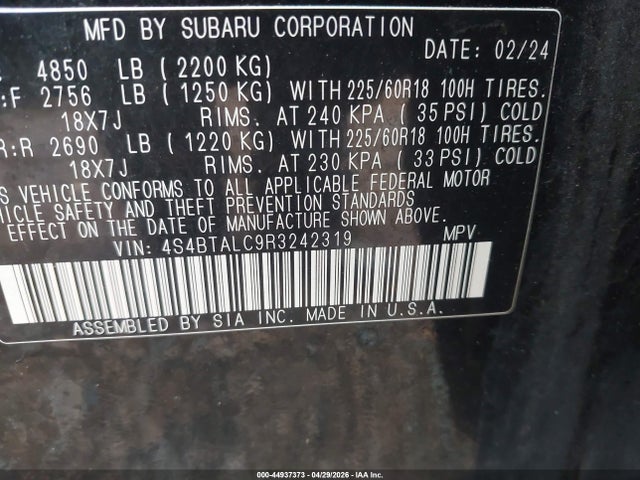Продаж на аукціоні авто 2024 Subaru Outback Onyx Edition, vin: 4S4BTALC9R3242319, номер лоту: 44937373