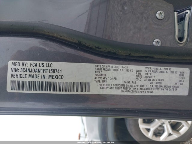 Продажа на аукционе авто 2024 Jeep Compass Sport 4x4, vin: 3C4NJDAN1RT158741, номер лота: 44937408