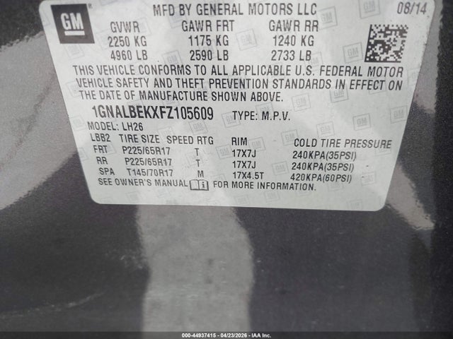 1GNALBEKXFZ105609 Chevrolet EQUINOX 1LT