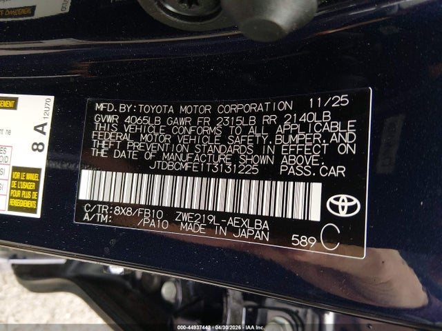 JTDBCMFE1T3131225 Toyota Corolla Hybrid Hybrid Le