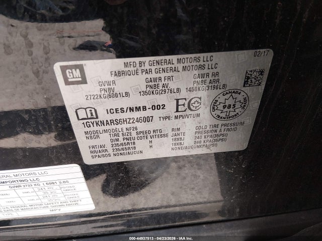 Продажа на аукционе авто 2017 Cadillac Xt5, vin: 1GYKNARS6HZ246007, номер лота: 44937513