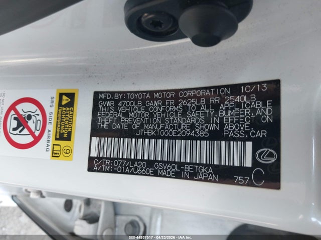 44937517 :رقم المزاد ، JTHBK1GG0E2094385 vin ، 2014 Lexus Es 350 مزاد بيع
