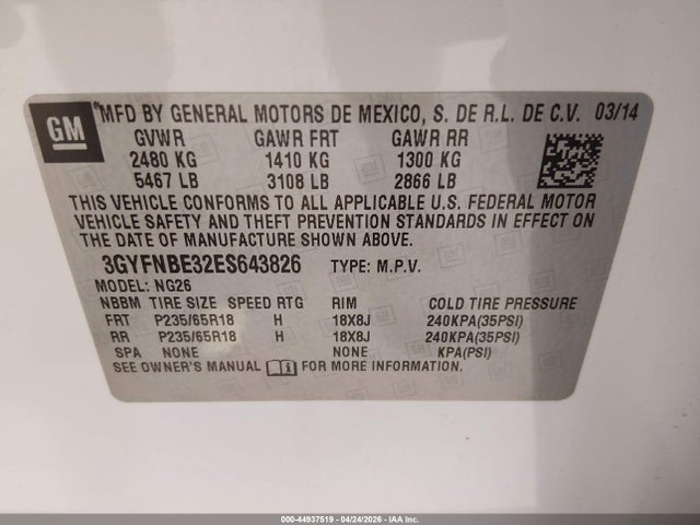 Продаж на аукціоні авто 2014 Cadillac Srx Luxury Collection, vin: 3GYFNBE32ES643826, номер лоту: 44937519
