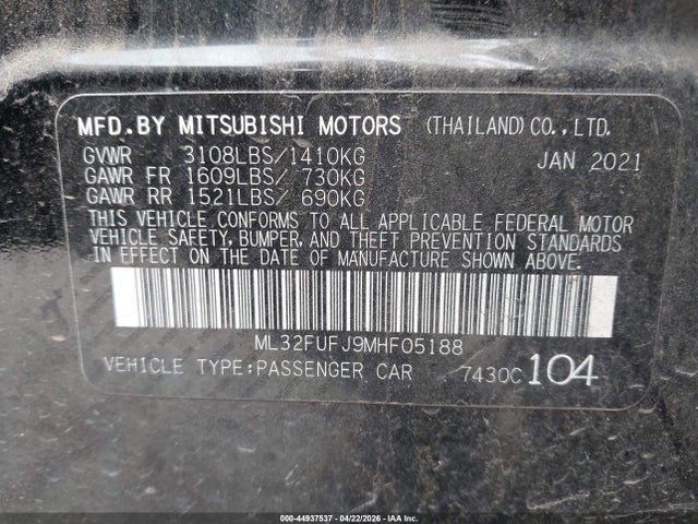 Продаж на аукціоні авто 2021 Mitsubishi Mirage G4 Carbonite Edition/es/le, vin: ML32FUFJ9MHF05188, номер лоту: 44937537