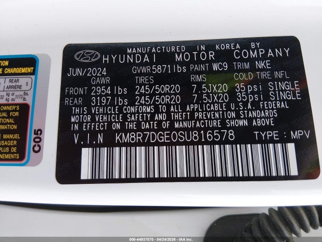 2025 Hyundai Palisade Calligraphy Night Edition მანქანა იყიდება აუქციონზე, vin: KM8R7DGE0SU816578, აუქციონის ნომერი: 44937570