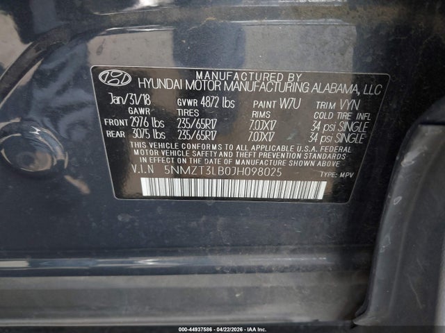 5NMZT3LB0JH098025 Hyundai Santa Fe Sport 2.4l