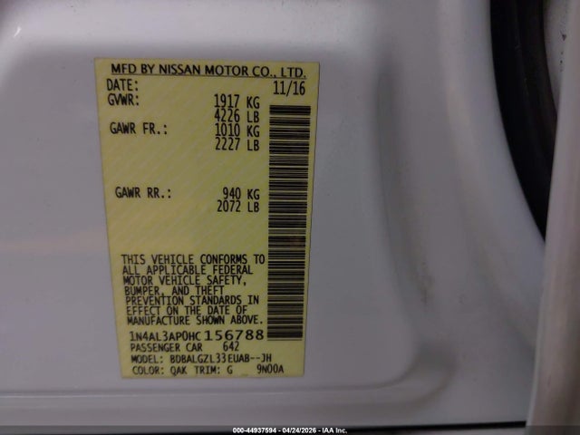 1N4AL3AP0HC156788 Nissan Altima 2.5 S
