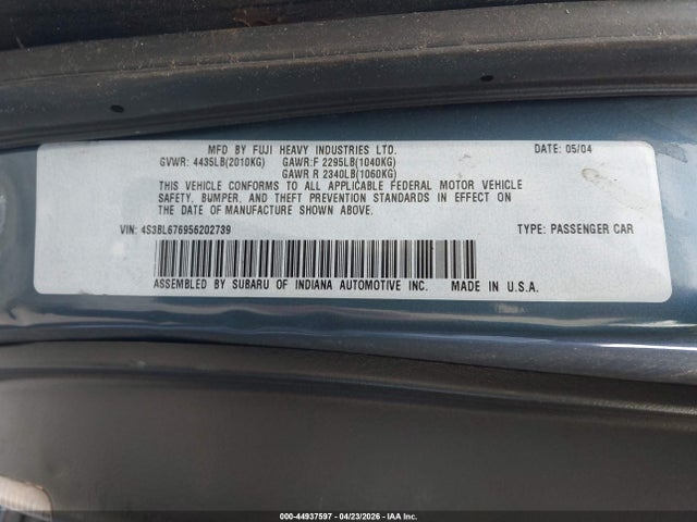 Продажа на аукционе авто 2005 Subaru Legacy 2.5gt Limited, vin: 4S3BL676956202739, номер лота: 44937597