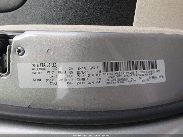 Продажа на аукционе авто 2017 Chrysler Pacifica Touring-l, vin: 2C4RC1BG0HR803116, номер лота: 44937600