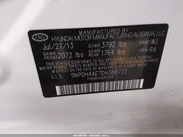Aukcja sprzedaży 2013 Hyundai Elantra Gls, vin: 5NPDH4AE7DH388722, numer aukcji: 44937651